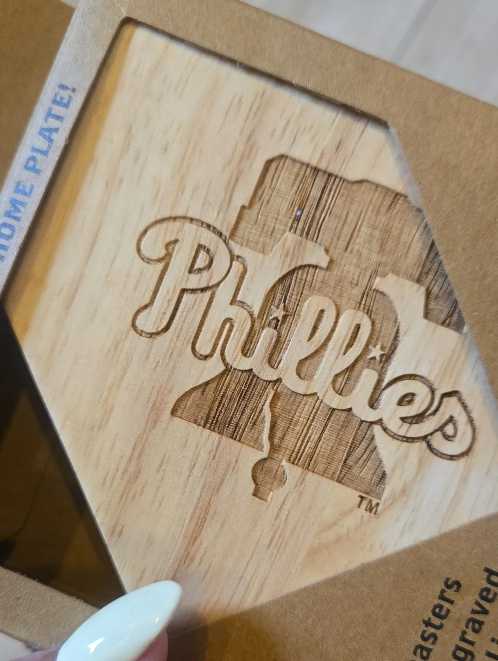 New Philadelphia Phillies 4 Pack Laser Engraved Home Plate Shaped  Wood Coasters